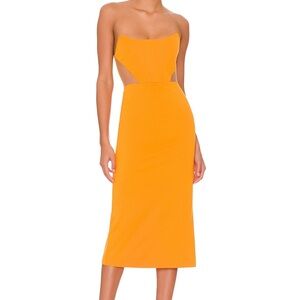 REVOLVE Orange Strapless Sheath Dress with Slit